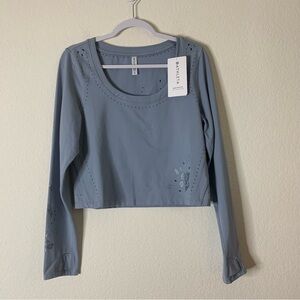 Athleta womens blue shanti eyelet long sleeve top XL NWT